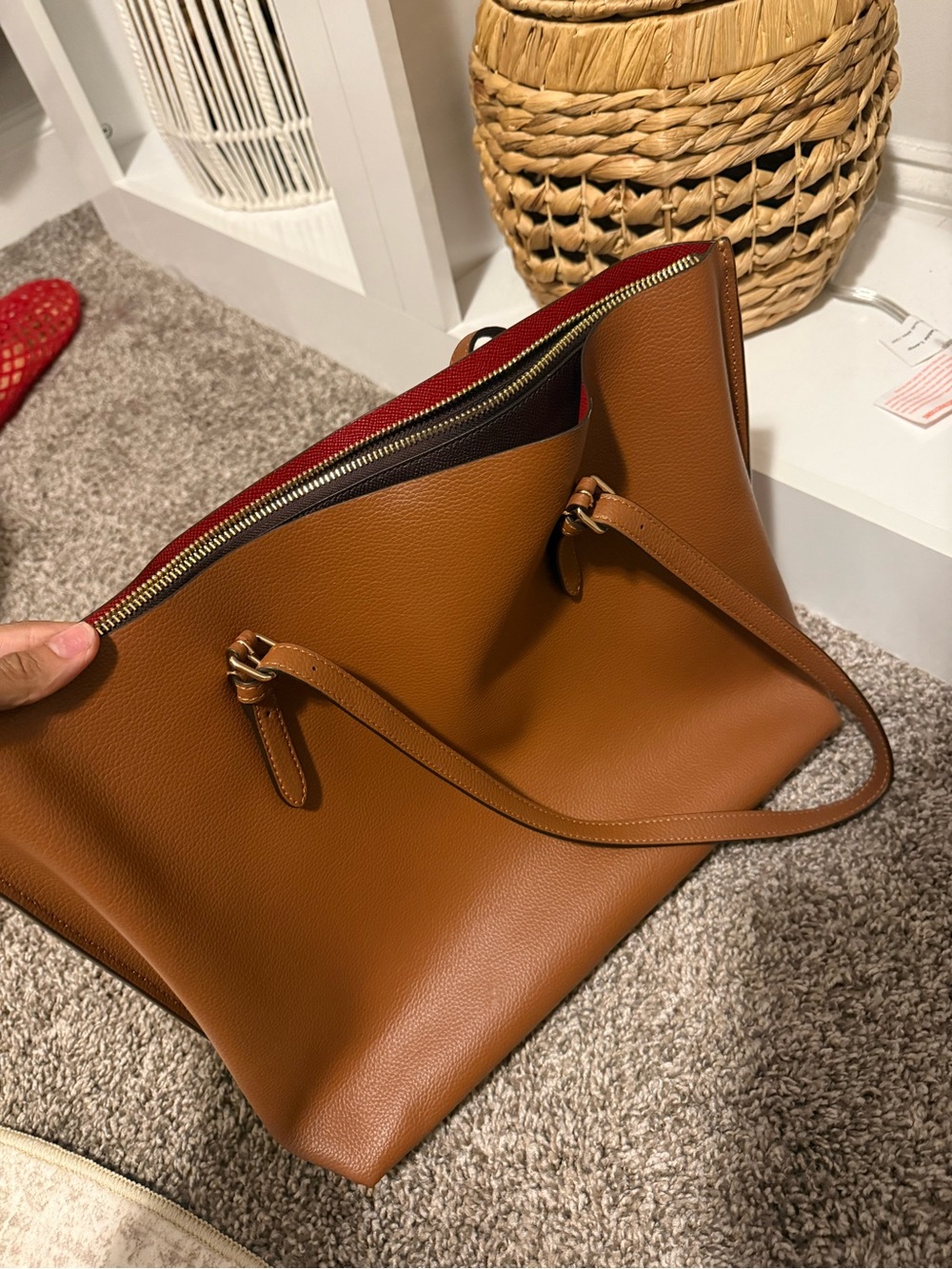 COACH Pebbled Leather Tote Bag in Saddle Brown - Picture 3 of 6